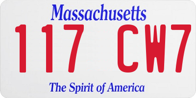 MA license plate 117CW7