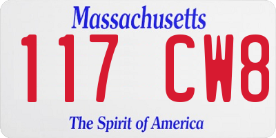 MA license plate 117CW8
