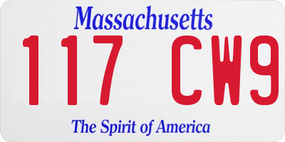 MA license plate 117CW9