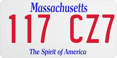 MA license plate 117CZ7