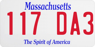 MA license plate 117DA3