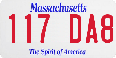 MA license plate 117DA8