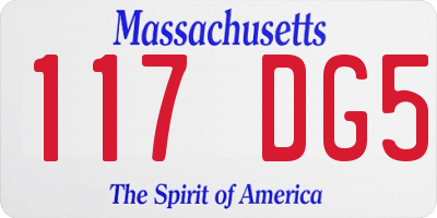 MA license plate 117DG5