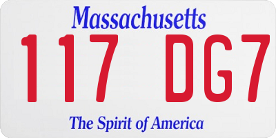MA license plate 117DG7