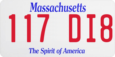 MA license plate 117DI8