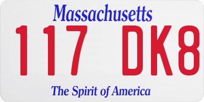 MA license plate 117DK8