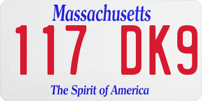 MA license plate 117DK9