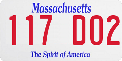 MA license plate 117DO2