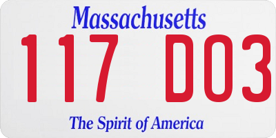 MA license plate 117DO3