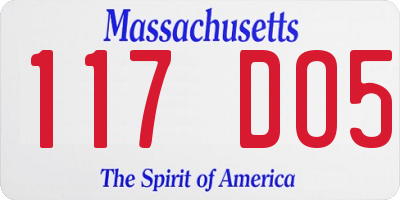 MA license plate 117DO5