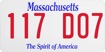 MA license plate 117DO7