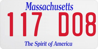 MA license plate 117DO8