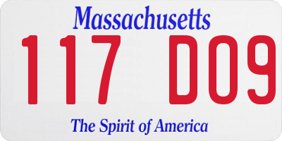 MA license plate 117DO9