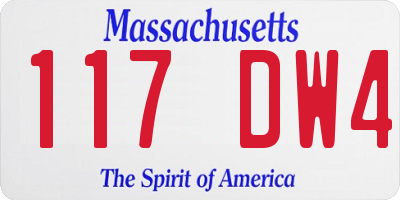 MA license plate 117DW4