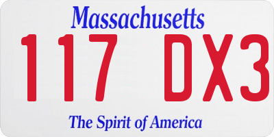 MA license plate 117DX3