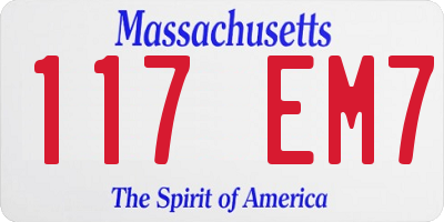MA license plate 117EM7