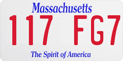 MA license plate 117FG7