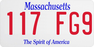 MA license plate 117FG9