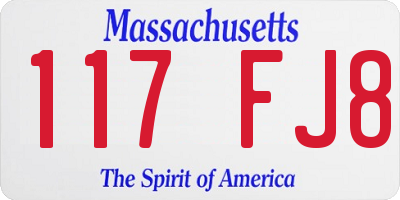 MA license plate 117FJ8