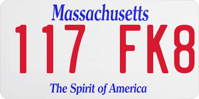 MA license plate 117FK8