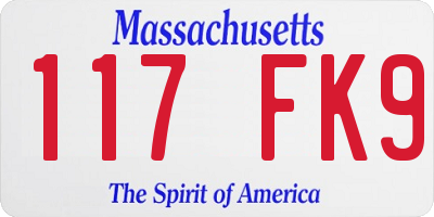 MA license plate 117FK9