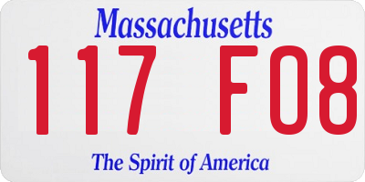 MA license plate 117FO8