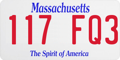 MA license plate 117FQ3
