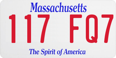 MA license plate 117FQ7