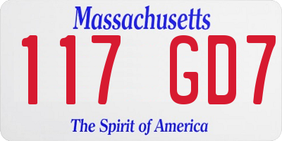 MA license plate 117GD7