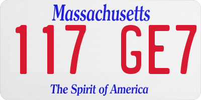 MA license plate 117GE7