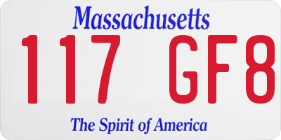 MA license plate 117GF8