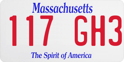 MA license plate 117GH3