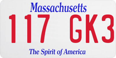 MA license plate 117GK3
