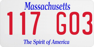 MA license plate 117GO3