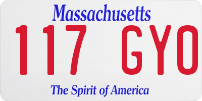 MA license plate 117GY0