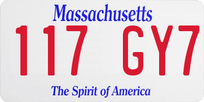MA license plate 117GY7