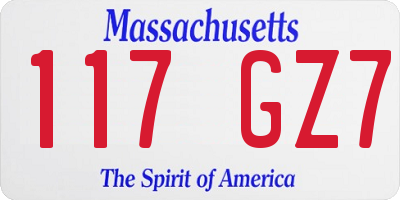 MA license plate 117GZ7