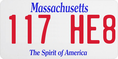 MA license plate 117HE8