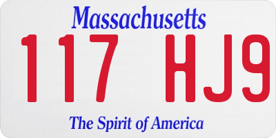 MA license plate 117HJ9