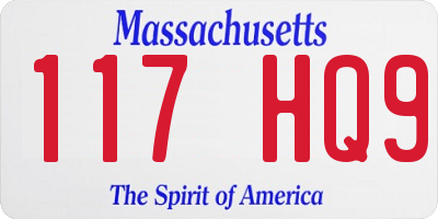 MA license plate 117HQ9