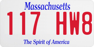 MA license plate 117HW8