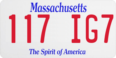 MA license plate 117IG7