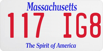 MA license plate 117IG8