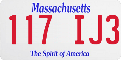 MA license plate 117IJ3