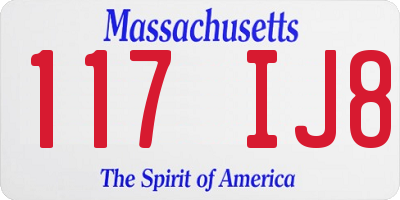 MA license plate 117IJ8
