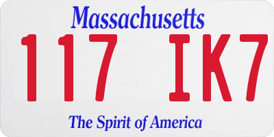 MA license plate 117IK7
