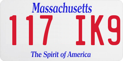 MA license plate 117IK9