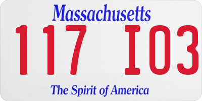 MA license plate 117IO3