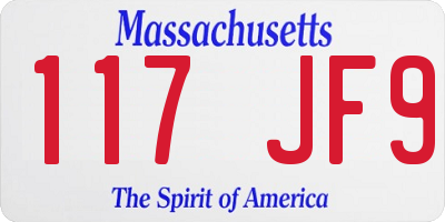 MA license plate 117JF9