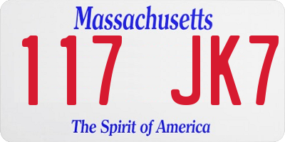 MA license plate 117JK7